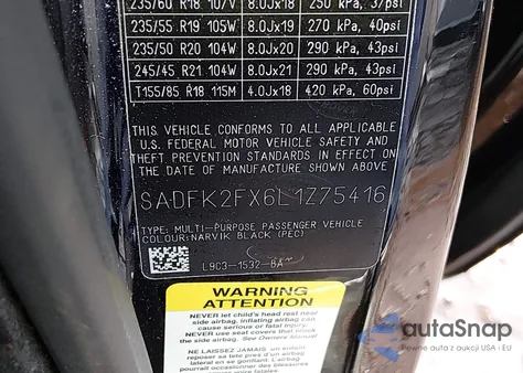 2020 Jaguar E-Pace P250 Awd Automatic from USA, damaged, VIN SADFK2FX6L1Z75416